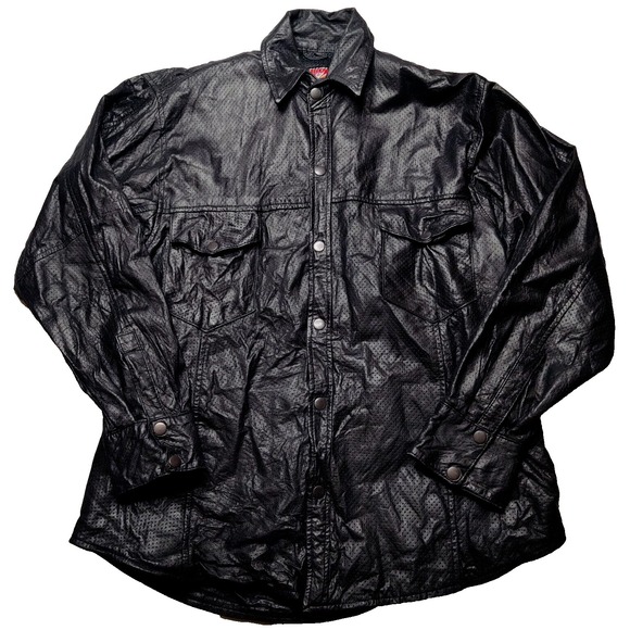 MAS Leather Other - VTG MAS LEATHER Men Medium Black Snap Button Mesh Lined Long Sleeve Jacket